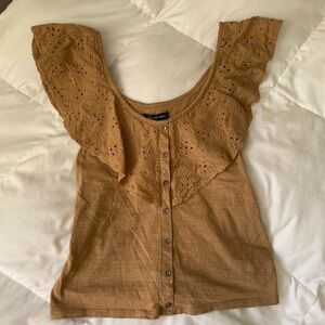American Eagle Outfitters Brown Eyelet Ruffle Blouse